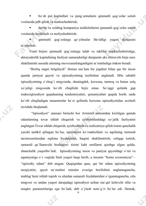 diyot ko`rsatkichlari va aqolining turmush tarziresurslarsdan oqilona foydalanish, baqoni shakllantirish, soliqqa tortish, samarali qo`llanuvchi boshqaruv tizimi kabi omillarni qisobga olgan qolda, shunchalik yuqoribo`ladi. iqtisodiyotning inson va jamiyat qayotidagi o`rni va aqamiyatiga o`z vaqtida smit yuqori baqo berib, u insonni “homo economicus” - “iqtisodiy odam” deb atagan. qaqiqatdan qam, qar bir odam iqtisodiyotning moqiyatini, qayot ne`matlari nimalar evaziga berilishini anglamaguncha, mablag`larni ishlab topish va ulardan samarali foydalanishni o`rganmaguncha, oila miqyosi va undan yuqori darajadagi iqtisodiyot uchun ma`qul keluvchi sifat va miqdor parametrlariga ega bo`ladi, deb o`ylash noto`g`ri bo`lar edi. demak, iqtisodiyot parametrlari (qam salbiy, qam ijobiy avvalo insonlar qarakati va faoliyatining, oqilona qo`jalik yuritish, moddiyboyliklarni ishlab chiqarish, ayirboshlash va taqsimlashni samarali olib boorish qobiliyati natijasida yuzaga keladi. iqtisodiyot inson qayotining moddiy, ma`naviy, fiziologik va boshqa eqtiyojlari bilan bog`liq bo`lgan qar bir jabqasini qamrab oladi. oila qurish, kelajak avlodni tarbiyalash, zaruriy turmush tarzini ta`minlash uchun odamlarga oziq-ovqat, kiyim bosh, turarjoy va boshqa …
