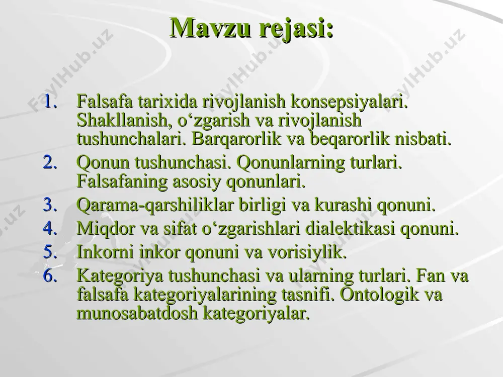 , o‘z fikri to‘g‘riligini isbotlash mahorati suqrot va aflotunda yaqqol namoyon bo‘lgan abu nasr forobiy dialektikani “al-jadal” deb atagan. “inson,- deb yozadi forobiy,- haqiqatga yoki falsafaga faqat dialektik bahs orqali erishishi mumkin” borliqning ziddiyatliligi borliq haqidagi fikrlarning ziddiyatliligida o‘z aksini topadi. faylasuflar doim dunyo o’zgaruvchanmi yoki o’zgarmasmi? degan savol doirasida bahslashadilar. uzoq vaqtgacha, dunyo o‘zgarmasdir, deb kelingan edi. keyinchalik uning o‘zgaruvchanligi haqidagi g‘oya paydo bo‘ldi. geraklitning bir daryoga ikki marta tushib bo‘lmaydi, degan so‘zlarini eslaylik. xo‘sh, faylasuflardan qaysi birlari haq? dunyo o‘zgarmasdir, deganlarimi yoki, u o‘zgaruvchandir, deganlarimi? sog‘lom fikr dunyoda o‘zgaruvchanlik ham, barqarorlik ham mavjudligidan dalolat beradi. harakatning mohiyatini tushunishga uringan qadimgi yunon faylasufi zenon (490-430 er. avv.) ana shunday muammoga duch kelgan. o‘z mantiqiy muhokamalarining yakunida u to‘g‘ridan-to‘g‘ri qarama-qarshi xulosaga – harakat mumkin emas, degan xulosaga keladi. bu mantiqiy paradokslar aporiyalar deb atala boshladi. masalan, «dixotomiya» deb atalgan mashhur aporiyani qarab chiqamiz. zenon birorta predmet harakatini boshlang‘ich nuqtasidan so‘nggi …