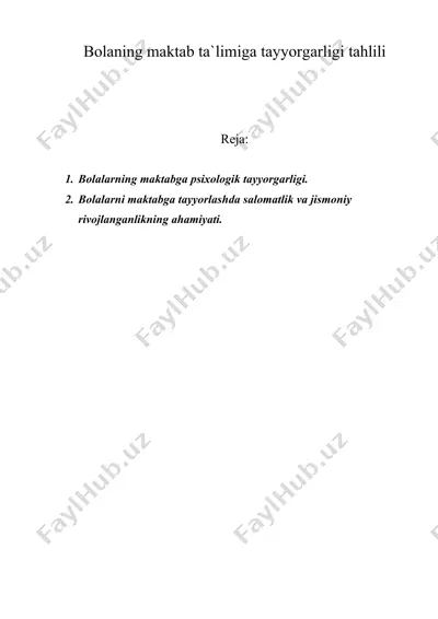 bolaning maktab ta`limiga tayyorgarligi tahlili — DOC