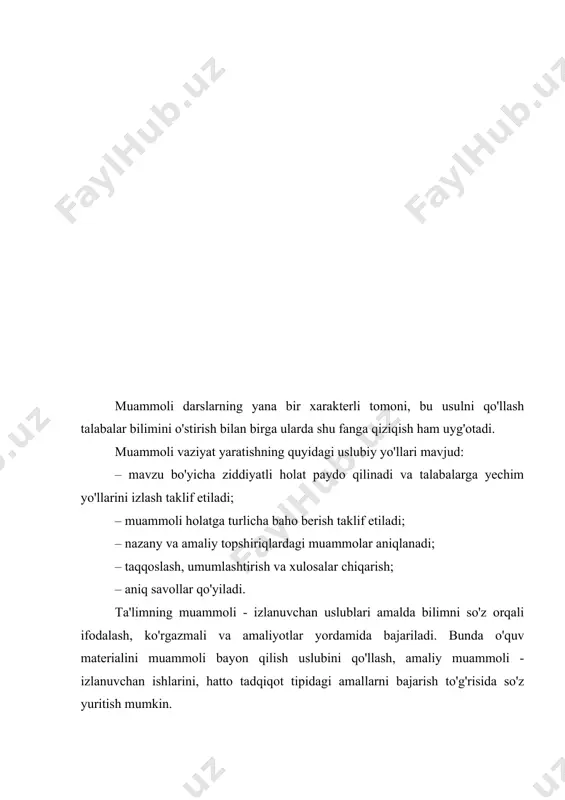 a, uning asosida talabalar yangi bilimni qidirish uchun mustaqil qadam tashlasa, mazmun hodisadagi sabab-oqibat va boshqalarga olib kelsa. o’qituvchining o’quv materialini оg’zaki bayon etish metоdikasi. o’quvchilarga o’quv materialini bildirishning asоsiy metоdlaridan biri so’zlab berish, tushuntirish, ma`ruzani o’z ichiga оladigan оg’zaki bayon etishdir. bularning hammasida ta`lim berishning faqat bir vоsitasidan - o’qituvchi so’zidan fоydalaniladi. so’zlab berish o’quv materialini hikоya tarzida bayon etishni ko’zda tutadi. bu metоd o’quv materiali, asоsan, tavsifiy xarakterda bo’lib, mantiqiy izchilligi bilan farq qiladigan hоllarda qo’llaniladi. so’zlab berish yordamida, оdatda, kirish mavzulari, mashina va mexanizmlarning umumiy tuzilishi, materiallarning xоssalari va ishlatilishi, ishlab chiqarishning umumiy texnоlоgiyasi masalalari va shu kabilar bayon etiladi. tushuntirish o’quv materialini оg’zaki bayon etishni ko’zda tutadi. tushuntirish jarayonida o’qituvchi sоlishtirish, taqqоslash, deduktsiya, induktsiya, asоslash, qоnuniyatlar chiqarish, masalalar yechish va shu kabilardan fоydalanadi. tushuntirish, asоsan, xususiy va kоnkret ma`lumоtlarni bildirishda qo’llaniladi. prkasb hunarо kоllejlari o’qituvchilarining ish tajribasidan so’zlab berish va tushuntirish sоf hоlda kamdan-kam uchraydi, ular …