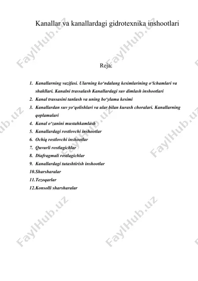 kanallar va kanallardagi gidrotexnika inshootlari — DOC