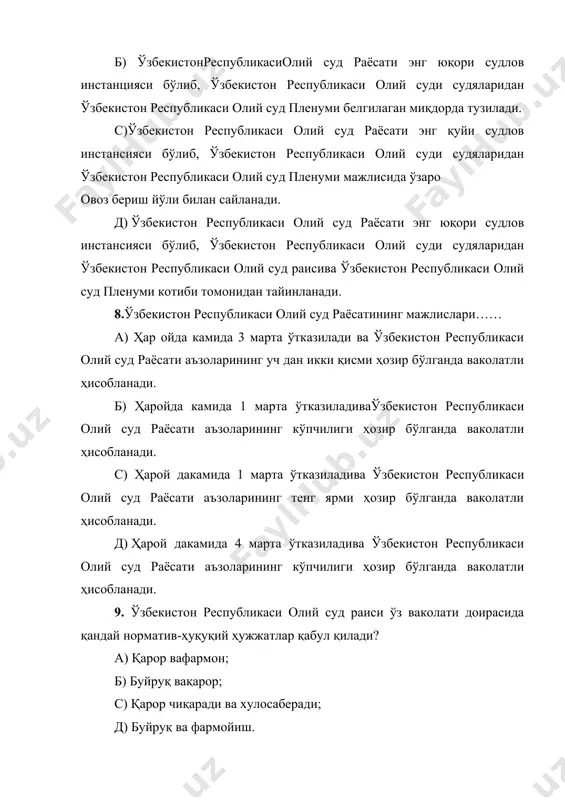 екистон республикаси олий судининг раёсати; д) ўзбекистон республикаси бош прокурори.