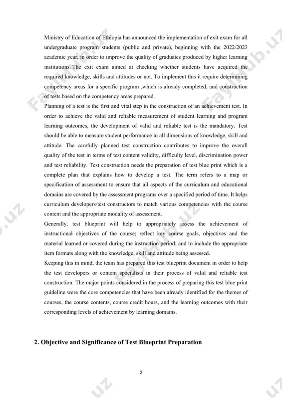 to write or set appropriate test items. 2.2. significance of test blueprint preparation the test blueprint will help to ensure that the tests appropriately assess the instructional objectives of the course; reflect key course goals and objectives and to include the appropriate item formats for the skills being assessed. additionally the test blueprint can be used by the students as a study guide; to facilitate learning by providing a framework or mental schema for students and to communicate course expectations to stakeholders like schools and others. 3. expected profile of the graduates upon completion of the b.sc. nursing program, the graduates will be able to accomplish the following core competencies: knowledge 1. apply the concepts and models of disease prevention and health promotion in health care service provision. 2. analyze, interpret and use health and health-related indicators. 3. apply principles of public emergency and disaster management. 4. diagnose the client's …