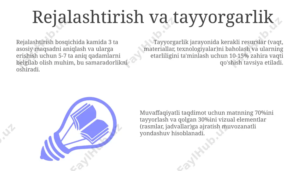 gan muammoni va ularning 70% ga yaqin yechimlarini keltirish kerak. xatolar va saboqlar muvaffaqiyatsiz loyihalarning 20%i noto'g'ri rejalashtirish va resurslarni etarli bo'lmaganligi bilan bog'liq xatolar tufayli yuz beradi. tajriba orttirish jarayonida kamida 5 ta katta xatoga yo'l qo'yish va ularni tahlil qilish orqali muhim ko'nikmalarni rivojlantirish mumkin. xatolarni tahlil qilish orqali 3 dan ortiq muhim saboqlarni o'rganish va kelgusidagi loyihalarda 15% ga samaradorlikni oshirish mumkin. tajriba almashish тажриба алмашиш жараёнида камида 5 та мутахассисдан иборат гуруҳлар ташкил этилиб, ҳар бир иштирокчи ўз соҳасидаги 2-3 йиллик тажрибасини баён этади. тадқиқот натижаларига кўра, тажриба алмашиш дастурларига иштирок этган 85% иштирокчилар ўз иш самарадорлигини 15-20% га оширганликларини таъкидлаганлар. тажриба алмашиш самарадорлигини ошириш учун 10 тадан ортиқ амалий топшириқлар ва кейслар таҳлил қилиниб, муаммоларни ечишда инновацион ёндашувлар таклиф этилади. amaliyotning ahamiyati amaliyot nazariy bilimlarni 2-3 barobar mustahkamlaydi va 80% ga yaqin muvaffaqiyatga erishish ehtimolini oshiradi, bu esa samaradorlikni sezilarli darajada yaxshilaydi. amaliyot jarayonida 5 …
