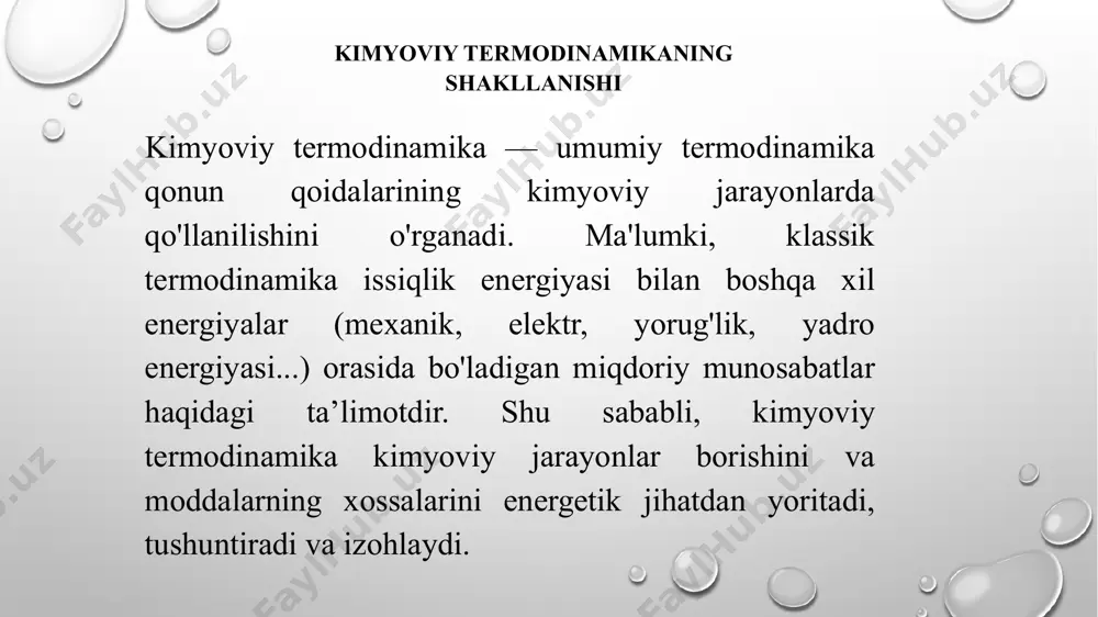 zlarining quyoshda qorayishini alkimyogarlar ham kuzatishgan va uni havo ta'siri bilan tushuntirishgan. faqatgina 1727-yilda iogann genrix shulse, kumush xlorid parchalanishining sababi quyosh nuri ekanligini aniqlagan. 1802-yilda nemis fizigi iogann ritter quyosh spektrining turli qismlarining kumush xloridga ta'sirini o'rganib, ko’rish diapazoni pastki qismida (200-400 nm) ultrabinafsha nurlarni kashf qilgan kimyoviy moddalarning elektrolizi dastlab, m.v. lomonosov kimyoviy hodisalar bilan elektr hodisalari orasida o'zaro bog'liqlik borligini aniqlagan. keyinchalik italiyalik fiziolog luidji galvani va italyan fizigi a. voltning tadqiqotlari natijasida 1800-yilda elektr tokining kimyoviy manbai (volt ustuni) yaratildi. ingliz olimi g. devi moddalarni kimyoviy parchalab bo'lmasa, elektr toki yordamida parchalash mumkinligini aniqlashga kirishdi. u 250 dan ortiqroq metall plastinkalari tutgan kuchli batareyalar yasadi va elektr toki yordamida murakkab moddalarni parchalamoqchi bo'ldi. dastlab a.l. lavuazye kislotalar albatta kislorod tutadi deb hisoblagan bo'lsa, endi g. devi xlorid kislotani olib, ular kislorodsiz ham bo’lishi mumkinligini isbotladi va kislotalarning vodorodli nazariyasini yaratdi. kimyo va fizika sohasidagi mashhur olim …