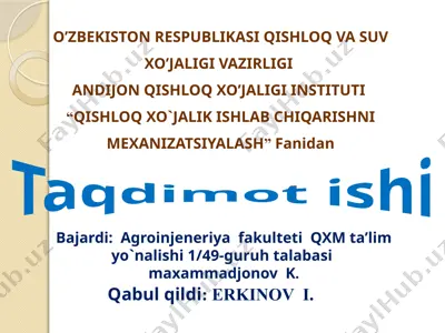 kartoshka sabzavot yig’ishtirish mashinalari — PPTX