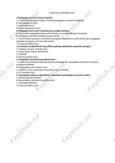 pedagogika tarixi testi — DOCX