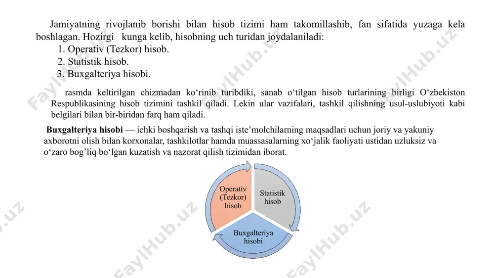 bilan birga ishlatilgandagina aniqlash mumkin. mehnat o‘lchov birligi ko‘p hollarda bir turli xo‘jalik munosabatlarini o‘rganishda ishlatiladi. pul o‘lchov birligi – korxonaning moddiy va mehnat resurslaridan foydalanish bilan bog’liq, mahsulotning aniq turlarini tayyorlash, ishlar bajarish yoki xizmatlar ko‘rsatishga doir xarakatlarni hisoblash imkonini beradi. bu vazifani o‘zbekiston respublikasida milliy valyuta so‘m va uning tiyini bajaradi. pul o‘lchovi yordamida boshqa ko‘rsatkichlarni olish, ulardan hosila ko‘rsatkichlarni korxona darajasida ham iqtisodiyot darajasida ham hisoblash mumkin. buxgalteriya hisobi ma’lumotlaridan foydalanuvchilar. buxgalteriya hisobi ma’lumotlaridan foydalanuvchilarni 2 guruhga ajratish mumkin: -ichki foydalanuvchilar (boshqaruvchilar); -tashqi foydalanuvchilar (sub’ektdan tashqaridagilar). ichki foydalanuvchilarga quyidagilar kiradi: - xo‘jalik yurituvchi sub’ekt ma’muriyati - faoliyatni boshqarish va uning oldida turgan maqsadlarga erishish uchun to‘liq javobgar bo‘lgan shaxslar. ular boshqaruv qarorlarini qabul qilishda byudjetlashtirish, xarajatlarni hisobga olish, mahsulot tannar-xini kalkulyatsiya qilish, segmentar hisobotlarini tuzish va trans-fert baholarni shakllantirish, tezkor boshqaruv axborotlaridan foydalanadilar. - mulkdorlar - ular qo‘yilgan o‘z sarmoyalari bo‘yicha dividendlari miqdorini oshirishdan manfaatdor bo‘ladilar. moliyaviy …