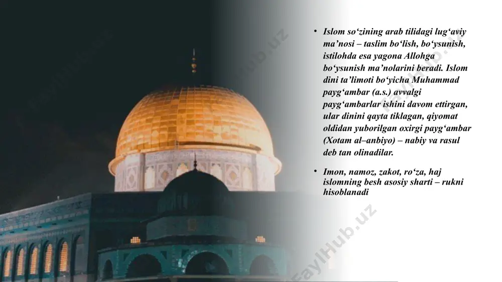 ikkita aqidaviy – ash'ariy va moturidiylik hamda 4 ta fiqhiy – hanafiylik, shofi'iylik, molikiylik va hanbaliylik mazhablari mavjud. sunniylikdagi eng keng tarqalgan va aqidaviy jihatdan bag‘rikenglikka moyil mazhab hanafiylikdir. unga sunniy musulmonlarning 49 foizi e'tiqod qiladi. foydalanilgan adabiyotlar ochildiyev a. dinshunoslik asoslari, o’quv qo’llanma. toshkent, -2013. tulemetova g., oblomurodov n., hasanboyev o’. dinshunoslik. t. -2019. mahkamov q. dinshunoslik, o’quv qo’llanma. namangan, -2020 raximdjanov d.a., ernazarov o.k. dinshunoslikka kirish. toshkent, -2018 e’tiboringiz uchun rahmat! image1.png image2.png image3.png image4.png image5.jpeg image6.jpeg image7.png image8.png image9.jpeg image10.jpeg image11.jpeg image12.png image13.jpeg image14.png /docprops/thumbnail.jpeg