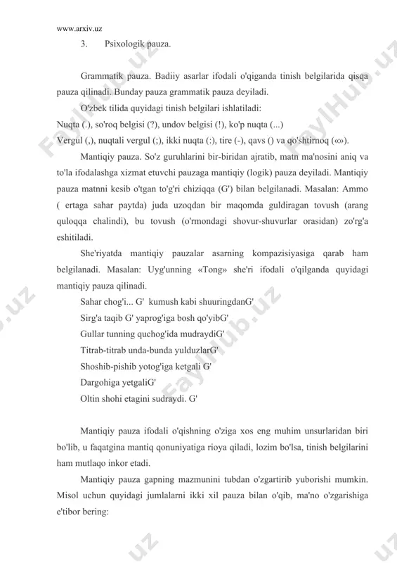 i, muallifning hayot haqidagi fikr-mulohazalarini, qahramonlarning ichki hissiyotlarini yetkazish ifodali o'qish oldiga qo'yiladigan asosiy vazifadir. shu maqsadda har bir talaba ifodali o'qishning o'ziga xos xususiyatlarini mukammal o'rganishi kerak. uni puxta o'zlashtirgan kishining nutqi ravon, shirali bo'lib, o'z fikrini tinglovchilarga to'g'ri va izchil yetkaza oladi. to'g'ri, badiiy asarlarning hammasi ham bir xilda o'qilavermaydi. har qanday asarni ifodali o'qish uning janr xususiyatlari va kompozision tuzilishiga ko'ra belgilanadi. o'qituvchi asarni ifodali o'qisha kirishishdan oldin uning g'oyaviy mazmunini, obrazlar tizimini va badiiy xususiyatlarini chuqur o'rganishi lozim. she'riy asarlarni ifodali o'qishning o'ziga xos xususiyatlari o'qiladigan asarning janri, ritmi, qofiyalanish tartibi va band qurilishiga bog'liq. ritm haqida umumiy ma'lumot. ritm grekcha ( rhuthmos–ritmos) so'zidan olingan bo'lib, vazifadosh, ohangdosh degan ma'nolarni anglatadi. ritm ifodali o'qishda katta o'rin tutadi. badiiy adabiyotda, ayniqsa, she'riyatda misradagi kichik bo'laklarning bir-biriga monand ravishda takrorlanib kelishi ritmni hosil qiladi.masalan, barmoq tizimidagi she'rlarda ritm, turoq, qofiya, radiflar yordamida va misralardagi hijolarning bir tekisda takrorlanishidan …
