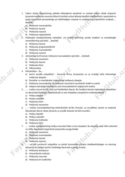 moliyaviy munosabatlar — DOCX