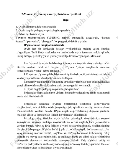 o‘yinning nazariy jihatdan o‘rganilishi — DOCX