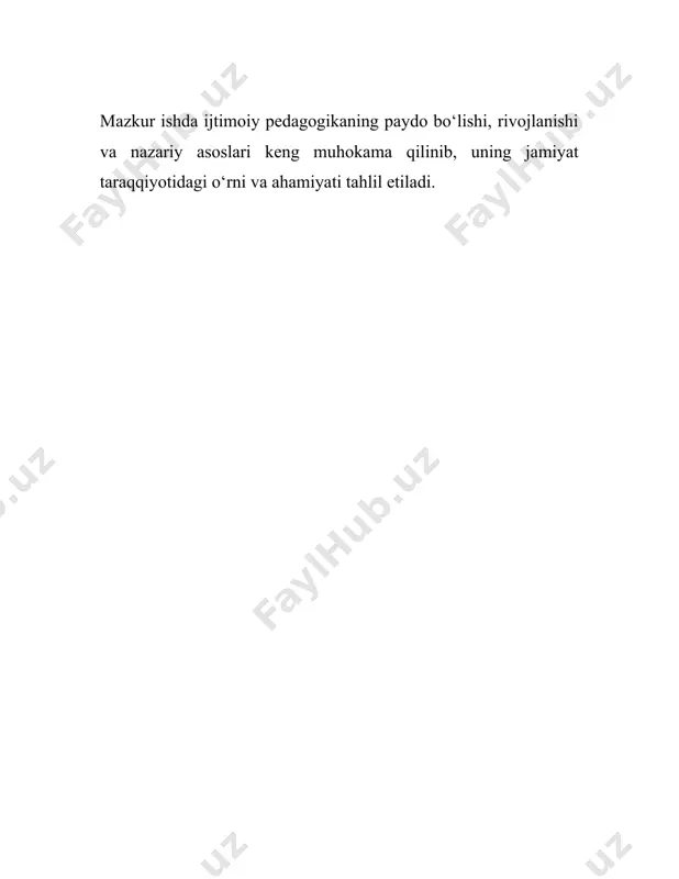 arini yaratgan va ijtimoiy muhitning tarbiyaviy imkoniyatlarini oshirish orqali individning rivojlanishini ta'minlash g'oyasini oldinga surdi. shu bilan bir qatorda, rossiyada ijtimoiy pedagogika 1917 yilgacha juda kam rivojlangan edi. sovet davrida ijtimoiy pedagogika yana bir muhim bosqichni bosib o'tdi. sovet ittifoqi davrida davlat tarbiyaning boshqarilishiga katta e'tibor qaratdi va bolalar va o'smirlarning ijtimoiy muhitda rivojlanishini nazorat qilish maqsadida turli dasturlar va loyihalar ishlab chiqildi. 1980-yillarda pedagogika sohasida yangi yo'nalishlar paydo bo'ldi va ijtimoiy pedagogikaga bo'lgan qiziqish ortdi. 1989-1991 yillarda sovet ittifoqining parchalangan davrida o'rta osiyo davlatlarida, shu jumladan, o'zbekistonda ijtimoiy pedagogikaning rivojlanishi yangi bosqichga ko'tarildi. mustaqillik davrida pedagogikada turli islohotlar amalga oshirildi va ijtimoiy pedagogikaning dolzarbligi oshdi. ushe paytdan beri davlat siyosatida bolalar va yoshlarga ijtimoiy-pedagogik xizmatlar ko'rsatishga qaratilgan chora-tadbirlar faol amalga oshirilmoqda. ko'p mamlakatlarda ijtimoiy pedagogika mutaxassisligini tayyorlashda universitet darajasidagi ta'lim muhim ahamiyat kasb etadi. masalan, germaniyada ijtimoiy pedagogikaning bakalavr va magistr dasturlari mavjud. o'zbekistonda pedagogika va psixologiya institutlari va …