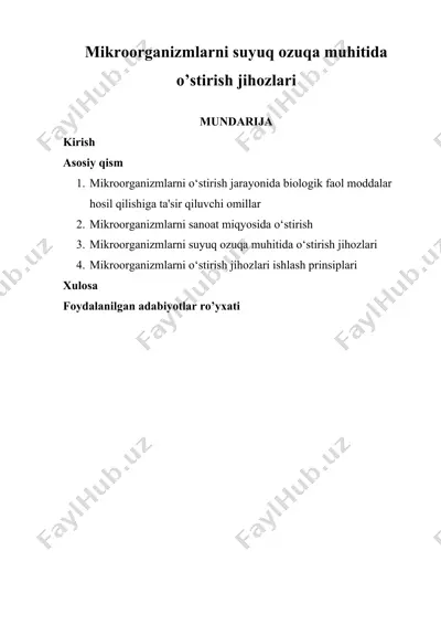 mikroorganizmlarni suyuq ozuqa muhitida o’stirish jihozlari — DOCX