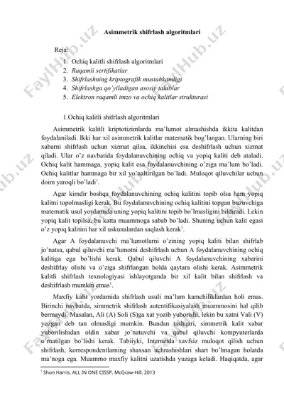 ochiq kalitli shifrlash algoritmlari — DOC