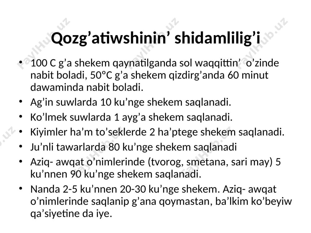 t bolip, a'tirapindag'ilarg'a itibarsiz, hesh kimdi ko'rmegen bilmegen halda jatadi. bazida sopor, koma halatqa tu'sip qaladi. ju'z muskullari tartilisip uship turadi. ayaq-qollari iqtiyarsiz ha'reketlenedi. ab juda to'men bazida kollaps quwiqti, ishin tuta almasliq. bul da'wir jas balalarda o'zgeshe o'tip, qanda leykotsitoz gu'zetiledi. kesellik belgileri so'niw da'wri- temperatura a'ste tomenleydi, intoksikatsiya kemeygen, bas awiriw jog'aliwi, apetit ashiladi. eozinofiller payd boladi. sawaliw da'wri- qan, organ sistemalar tiklene baslaydi. temperatura 36-36,2 gr tusip, ishteyi ashilip awqat sorap baslaydi. diurez tiklenedi. azip ketedi. 1 ayg'a deyin astenovegetativ sindromlar saqlanip qaladi. intoksikatsiya qay da'rejede ekenligine qarap: 1. jenil 2. ortasha awir 3. awir 4. juda awir kesellik dawam etiw mu'dettine qarap 1. abortiv 2. a'dettegishe 3. uzaq soziliwshi organlar ziyanlaniwina qarap: 1. pnevmotif 2. meningotif 3. nefrotif 4. kolotif 5. laringotif 1. jenil formasi- 1-2 hapte dawam etip, temp. 37.5-38 araliginda, simptomlar az, biraz darmani quriw, 1/3 nawqaslarda taspalar, kobinese jumis qabiletin jogalmagani ushin bul …