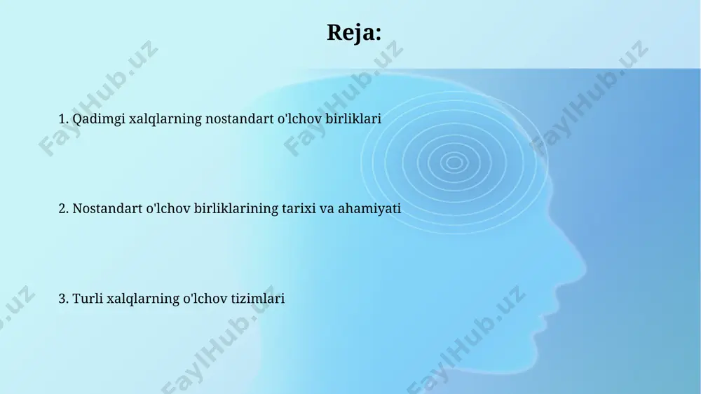 lchovi sifatida "qanə" ishlatilgan bo'lib, taxminan 30-50 sm ga teng edi. ushbu birlik shumer va akkadiy matnlarida 2000 yildan ortiq vaqt davomida qo'llanilgan. suriya va falastin hududlarida qadimgi davrlarda maydon o'lchovi sifatida "dunam" (taxminan 1000 kvadrat metr) keng qo'llanilgan. bu birlik qishloq xo'jaligida yer maydonlarini o'lchashda ishlatilgan. qadimgi hindiston o'lchov birliklari maydonni o‘lchash uchun "bigha" birligi qo‘llanilgan bo‘lib, uning kattaligi 1600 kvadrat metrdan 2000 kvadrat metrgacha o‘zgarib turgan va hududiy farqlarga bogʻliq edi, masalan, maharashtra yoki tamil nadu shtatlarida. ogʻirlikni o‘lchashda "tola" (taxminan 180 gramm) keng tarqalgan birlik bo‘lib, hindistonning turli qismlarida, jumladan, patna va varanasi shaharlarida ishlatilgan. bu birlik kichikroq o'lchovlarni ifodalash uchun ham qo'llanilgan. amerika qit'asining mahalliy xalqlarining o'lchov birliklari amerika qit'asining janubi-g'arbiy qismida yashovchi anasazi xalqi 1 "qo'l barmoq" uzunligiga teng bo'lgan "qo'l barmoq" o'lchov birligidan foydalanib, binolarni 12-15 "qo'l barmoq" kenglikdagi xonalarga bo'lishgan. inkalar imperiyasi davrida, peru hududida, 1 "qadam" uzunligi taxminan 0.79 metrga teng bo'lgan …