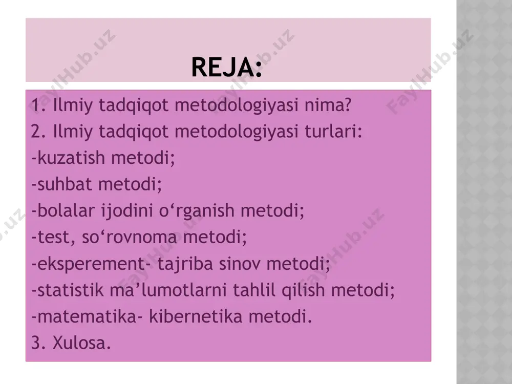 i hisobga olish va tegishli ta`limiy-tarbiyaviy ta`sir ko`rsatish yo`llarini belgilash uchun qo`llaniladi. ilmiy kuzatishlar esa nafaqat o`quvchilarning tabiiy faoliyatini, balki ularning ilmiy dunyoqarashlarini shakllanishi, fikrlash jarayoni kuchi, xulosalar chiqarishdagi faolliklarini aniqlaydi, ularni tahlil etadi va tegishli xulosalar chiqarishga imkoniyat tug’diradi. bunday kuzatishlar pedagogika fani mazmuninining boyishiga sabab bo`ladi. kuzatish metodi ta`lim-tarbiya jarayonini yaxshilash yoki yaratilgan ilmiy farazlarning qanchalik to`g’ri ekanligini aniqlash maqsadida suhbat metodidan foydalaniladi. odatda, suhbat metodi maktab o`qituvchilar va o`quvchilar jamoasi bilan, ota-ona va keng jamoatchilik bilan yakka va guruhli tartibda ish olib borilganda qo`llaniladi. bunda suhbat metodini tadbiq etishdan oldin maqsadli reja tuziladi, amalga oshirish yo`llari belgilanadi, natijalar tahlil qilinadi va tegishli xulosa chiqariladi. shuningdek, tadqiqotchining suhbat olib borish va uni kerakli tomonga yo`naltira olishni bilishi, suhbatdoshining ruhiy holatiga qarab suhbat ohangini moslashtira bilishi g’oyat muhimdir. bunda: suhbat uchun oldindan savol tuzish; vaqti va o`tkazish joyini belgilash; suhbat ishtirokchilarining soni va kasblaridan xabardor bo`lishi; suhbat uchun qulay …