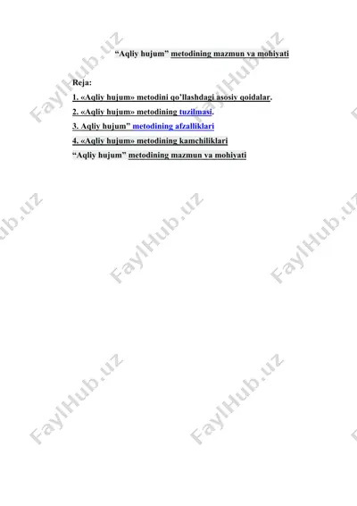 "aqliy hujum" metodining mazmun va mohiyati — DOCX