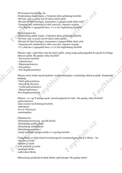 psixosensor buzilishlar- bu — DOCX