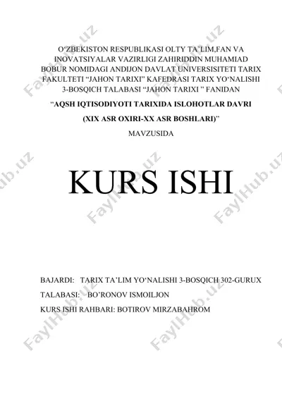 aqsh iqtisodiyoti tarixida islohotlar davri — DOCX