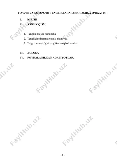 to‘g‘ri va noto‘g‘ri tengliklarni aniqlashga o‘rgatish — DOCX