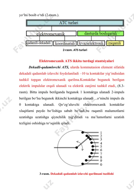 erl ga teng deb qabul qilingan. 5-rasm. elektronli ats ni soddalashtirilgan strukturali sxemasi 1. liniyalarni ulavchi blok (bcl), boshqa ats bilan aloqani tashkil etadi. 2. boshqa raqamli ats bilan bogʻlanganda signallar aloqa liniyalaridan (cl) raqamli koʻrinishda uzatiladi.agarda qoʻshni ats analogli boʻlsa,u holda raqamli signallar analog koʻrinishga aylantiriladi.ulavchi liniya (cl) kerakli miqdordagisini xisoblashda bitta cl yuklamani 0,8 erl teng deb qabul qilinadi. 3. kommutasiyalash maydoni (kp) bironbir elktron kommutaor koʻrinishida yoki nutqli “xotira qurilmasi koʻrinishida” (rzu) tashkil qilinishi mumkin.bu xolatda nutq raqamli koʻrinishdagi nutq avvalo rzuga yoziladi keyin esa tegishli qabullovchi abonent liniyasiga uzatiladi yoki boshqa ats ulavchi liniyasiga uzatiladi. zamonaviy raqamli ats paketlarni kommutasiyalash printsida tuziladi va ma’lumotlarni uzatishni ip protokoli asosida amalga oshiradi. shunday qilib,zamonaviy ats,kommutator vazifasini bajaruvchi, katta maxsuslashtirilgan kompyuter koʻrinishida boʻladi,qaysikim ma’lumotlarni uzatuvchi raqamli tarmoqning tarkibiga kiradi. bu erda ats orqali paqatgina nutqli (telefonli) ma’lumotlar uzatilmasdan kompyuterli ma’lumotlar,hamda audio va video ma’lumotlar ham uzatiladi. vaqt boʻyicha telefon …