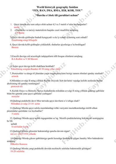 world history & geography fanidan ma'lumotlar — DOC