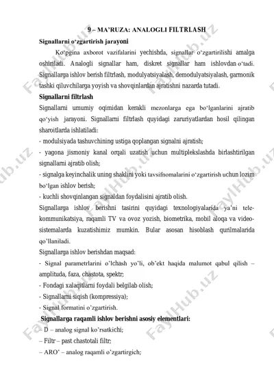 ma’ruza: analogli filtrlash — PDF