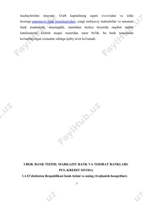 arini saqlab berish bo‘lsa, ikkinchidan, pul mablag‘larini almashtirib berishdan iborat ekanligini ko‘rishimiz mumkin.pul ayrboshlash bo‘yicha ehtiyoj alohida paydo bo‘lgan. bunda evropani yorqin misol qilib ko‘rsatish mumkin. o‘rta asrlarda tangalarning yagona tizimi mavjud bo‘lmagan. savdo turli mamlakatlar, shaharlar, hatto alohida shaxslarning tangalari orqali olib borilgan. barcha tangalar turli vazn, shakl va nominalga ega edilar.shuning uchun tangalar bilan shug‘ullanuvchi va ayirboshlashni olib bora oladigan mutaxassislar o‘z ayirboshlash stollari bilan qizg‘in savdo ketayotgan joylarga joylashishgan. shu bois, “bank” so‘zi italyancha “banco” - ayirboshlovchining oldidagi stol degan ma’noni anglatuvchi so‘zdan kelib chiqqan. bunga o‘xshash operatsiyalar bundan ancha avvalgi davrlarda qadimgi gretsiya, rim, sharqda amalga oshirilar edi.pulni saqlash va ayirboshlash bo‘yicha operatsiyalar bilan shug‘ullanuvchi shaxslar yig‘ilgan boyliklar - pullar samarasiz, harakatsiz yotganini tushunishar va agar mavjud mablag‘larning hech bo‘lmaganda bir qismini bo‘lsa ham vaqtinchalik foydalanishga berilsa, sezilarli foyda olish mumkinligini bilishar edi. shunday qilib, garov asosida pullarni ma’lum muddatga qaytarish va foiz to‘lash shartlari bilan …