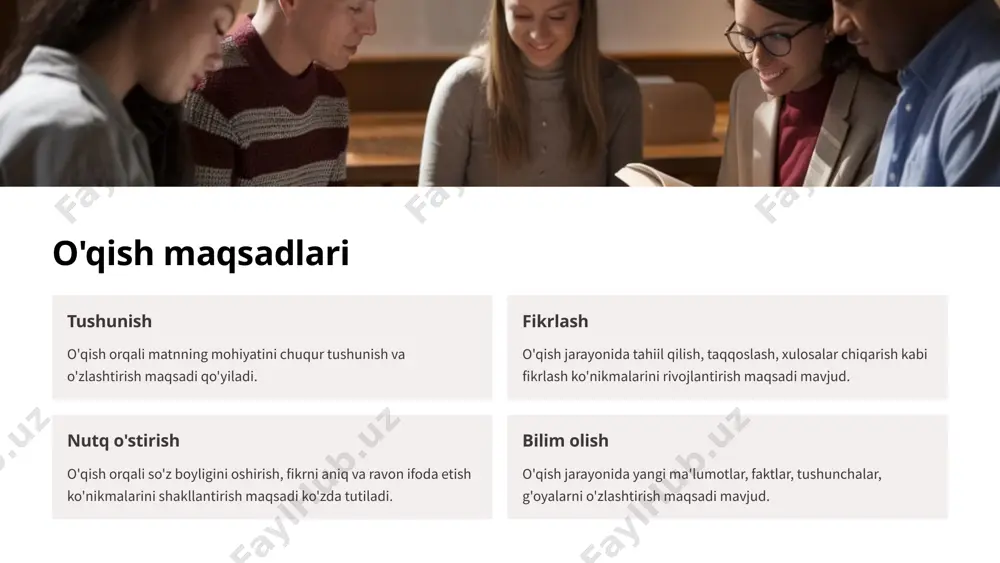 ifodali o'qishning asosiy qoidalari aniqlik ifodali o'qish jarayonida so'zlarni to'g'ri talaffuz qilish, erkin va ravon ifoda etish juda muhimdir. bunday yondashuv tinglovchilarda matnni to'liq idrok etish va tushunish imkonini beradi. ritm va ohang to'g'ri ritm va ohang bilan o'qish tinglovchilarga matnning emosional mazmunini yetkazishda muhim rol o'ynaydi. urg'u, pauza va ohang o'zgarishlari asosiy mazmunni aks ettirishi kerak. ifodalash mimika, gest va ovoz o'zgartirish orqali o'qib berilayotgan matnning mazmunini yorqinroq va ta'sirli etish mumkin. bu tinglovchilarda qiziqish uyg'otish va matnni yaxshiroq tushunadilar. tezlik o'qish tezligi matnning mazmuniga qarab o'zgarishi kerak. muhim joylarni sekinroq, boshqa joylarni tezroq o'qish matnning ta'sirchanligi oshadi. 6 nafas olish texnikasi nayzaga yetkazish nafas yetkazishda diqqat bilan kirish va chiqish sifatiga e'tibor berish zarur. bu ifodali o'qishning asosiy sharti hisoblanadi. qorin nafasi qorin nafas olish texnikasi nafas olish jarayonini yumshoq va erkin qiladi. bu nafas chiqish uchun muhim rol o'ynaydi. nafas oqimi nazorati nafas oqimini nazorat qilish ifodali …