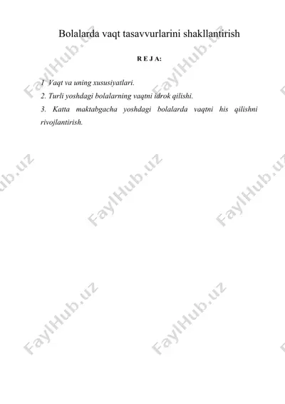 bolalarda vaqt tasavvurlarini shakllantirish — DOC