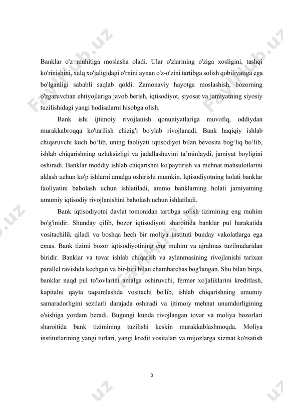 uqiy demokratik davlat va fuqarolik jamiyat barpo etish yo’lidan izchil rivojlanib bormoqda. iqtisodiyotimizning turli soha va tarmoqlari o’rtasidagi mutanosiblikning kuchayishi hamda barqaror o’sish sur’atlarining ta’minlanishi 2 natijasida aholi daromadlari, turmush darajasining sezilarli ravishda oshishi ertangi kunga bo’lgan ishonchimizning tobora mustahkamlanib borishiga zamin yaratmoqda. yurtimiz ijtimoiy-iqtisodiy taraqqiyotida qo’lga kiritilayotgan yuksak natijalar, eng avvalo, yangidan-yangi zamonaviy tarmoq va ishlab chiqarish quvvatlarining yo’lga qo’yilishi, buning ta’sirida mamlakatimiz iqtisodiy salohiyatining sezilarli darajada ortib borayotgani, yaratilayotgan mahsulot va ko’rsatilayotgan xizmat turlarining ko’payib, sifatining tubdan yaxshilanib borishi, bir so’z bilan aytganda, iqtisodiyotimizning yangicha mazmun va mohiyat kasb etib borishida mustaqil taraqqiyot yo’lining to’g’ri tanlangani, amalga oshirilayotgan iqtisodiy siyosat strategiyasining har tomonlama puxta asoslangan hamda xalqimizning fidokorona mehnati eng muhim va asosiy omil bo’lib xizmat qilmoqda. bu omillarning yagona maqsad – yurt tinchligi va ravnaqi, xalqimiz farovonligi yo’lida jamiyatimizning doimo hamjihat bo’lib kelayotgani o’ta murakkab mustaqil taraqqiyot yo’lini bosib o’tishda naqadar og’ir sinovlardan muvaffaqiyatli o’tishga imkon yaratdi. …