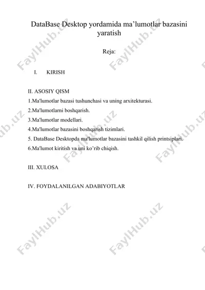 database desktop yordamida ma’lumotlar bazasini yaratish — DOC