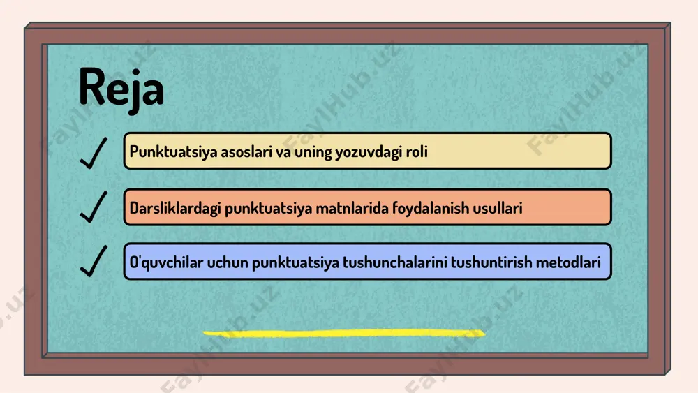 narli bo'lishini ta'minlaydi, o'quvchilarning tushunishini oshiradi. mualliflar punktuatsiya qoidalarini baholash orqali matnning o'qilishi va tushunarli bo'lishini ta'minlaydi hamda o'quvchilarning yozuv ko'nikmalarini rivojlantiradi. o'quvchilarga punktuatsiyani o'rgatish usullari o'qitishda vizual yordamlar, misollar va amaliy mashqlar qo'llaniladi, shuningdek, real hayot matnlarida punktuatsiya qoidalarini qo'llash tavsiya etiladi. o'quvchilarga punktuatsiya qoidalarini amaliyotda qo'llash orqali o'rganishni mustahkamlash va matnlarni to'g'ri yozishni o'rgatish muhim. darsliklardagi punktuatsiya usullari darsliklarda punktuatsiya tushunchasi — yozuvda belgilar yordamida fikrlarni ajratish va anglashni osonlashtirishdir. bu usul yozuvni aniq va tushunarli qilish uchun muhimdir. punktuatsiya belgilarining turlari orasida nuqta, vergul, soʻroq va ajratish belgilar mavjud. har bir belgi o'z funktsiyasiga ega, masalan, nuqta fikrlarni yakunlashda, vergul esa qisqa pauza uchun ishlatiladi. darsliklarda punktuatsiya qoʻllanilishi matnni tushunarli va oqilona qilish uchun muhim. toʻgʻri ishlatilgan punktuatsiya o'quvchilarning tushunishini oshiradi va yozuv madaniyatini rivojlantiradi. photo by annie spratt on unsplash 1 2 3 punktuatsiya va matn tuzilishi punktuatsiya matnni aniq va tushunarli qilish uchun muhim. to'g'ri …