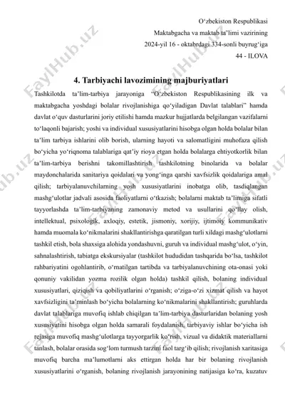 tarbiyachi lavozimi majburiyatlari — DOCX