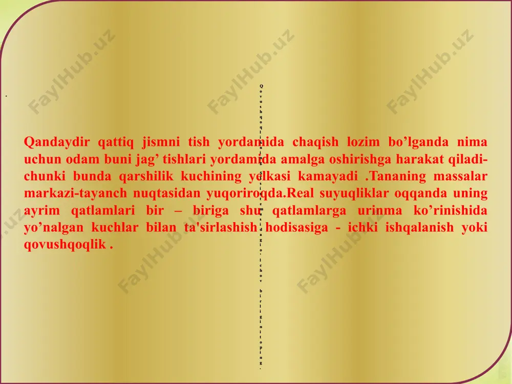 rakning mexanik ishini o’rganadi.gaz harakati bilan bog’liq bo’lgan nafas olish jarayonini fizikaning airodinamika bo’limi o’rganadi.inson tanasidagi issiqlik uzatish jarayonini fizikaning termodinamika bo’limi o’rganadi.qovushqoqlikning si sistemasidagi o’lchov birligi 1 pa*s ga teng. . qovushqoqlikning si sistemasidagi o’lchov birligini toping. qovushqoqlikning si sistemasidagi o’lchov birligini toping. jismlarning o`zaro tortishish kuchlari orqali aniqlanadigan massaga gravitatsion massa deyiladi. tovush to`lqinining balandligi tebranish amplitudasiga bog`liq.si sistemadagi molekulyar fizikaga tegishli asosiy fizik kattaliklar modda miqdori, harorat, massa hisoblanadi.ochiq idishdagi suvni qaynashiga havo bosimi normal atmosfera bosimidan kichik bo’lishi sabab bo`ladi.vaqt o’tishi bilan muvozanat vaziyati atrofida davriy ravishda takrorlanib turadigan harakatlarga tebranishlar deyiladi.tebranishlarning fazoda tarqalishiga to’lqin deyiladi.jismlarning chiziqli o’lchamlarini o’lchash uchun odatda biz shtangentsirkul, mikrometrdan, o’lchov lentasidan foydalanamiz.zichlikning birligi kg/m3 hisoblanadi.jismlarning zichligi odatda bosim ortishi bilan ortadi.jismlarning zichligi odatda temperaturasi ko’tarilganda kamayadi.suvning zichligi 4 c dan boshlab temperaturaning kamayishi bilan kamayadi.organizmdagi qon aylanish jarayonini fizikaning gidrodinamika bo`limida o`rganamiz.fizikaning mexanika bo’limida yurakning mexanik ishini o’rganadi.gaz harakati bilan bog’liq …