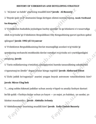 history of uzbekistan and developing strategy — DOCX