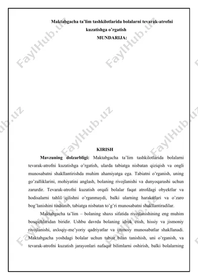 maktabgacha ta’lim tashkilotlarida bolalarni tevarak-atrofni kuzatishga o’rgatish — DOCX