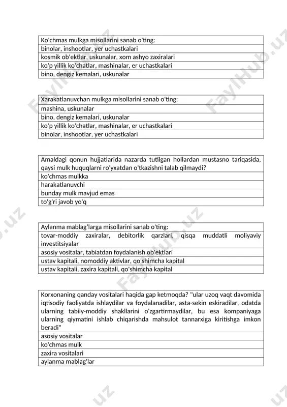axiralari va kechiktirilgan xarajatlar tugallanmagan ishlab chiqarish va aylanma mablag'lar aylanma ishlab chiqarish fondlari va ishlab chiqarish zaxiralari korxonalarning ishchilar soniga va ruxsat etilgan yillik kapital aylanmasi qarab tasnifi quyidagi hisoblanadi. to'g'ri javobni ko'rsating. kichik korxonalar (100 kishigacha); o'rta korxonalar (100 dan 250 kishigacha); yirik korxonalar (250 kishidan ortiq). kichik korxonalar (50 kishigacha); o'rta korxonalar (150 kishigacha); yirik korxonalar (250 kishigacha). kichik korxonalar (100 kishigacha); o'rta korxonalar (200 kishigacha); yirik korxonalar (500 kishigacha). kichik korxonalar (50 kishigacha); o'rta korxonalar (100 kishigacha) va yirik korxonalar (150 kishigacha). korxonaning hayot tsiklini ko'rsating: bozorga kirish; o'sish; etuklik; pasayish. reja, bozorga kirish, etakchilik pozitsiyasi, etuklik, bankrotlik. bozorga kirish, o'sish, barqarorlik, foyda. harakatlar rejasi, maqsadi, o'sishi, etukligi, pasayishi, bankrotligi. makro muhitning asosiy omillariga nima taalluqli emas moliyaviy imkoniyatlar, korxonaning asosiy fondlari demografik, siyosiy va huquqiy sharoitlar ijtimoiy-madaniy sharoitlar, tabiiy-iqlim sharoitlari ijtimoiy-madaniy sharoitlar (an'analar, din, urf-odatlar, odatlar, til, mamlakat ta'limi va madaniyatining rivojlanish darajasi) siyosiy va …