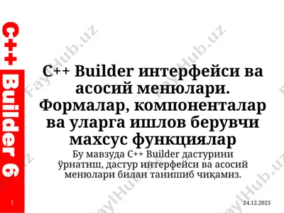 c++ builder interfeysi va asosiy menyulari — PPTX