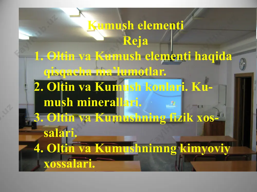 bo’yicha qattiqligi 2,7. k. yumshoq, cho’ziluvchan bo’lganidan mexanik ishlovi oson. undan 0,00003 sm qalinlikdagi vafis varaqlar tayyorlash mumkin. k. issiqlik va elektrni boshqa metallarga qaraganda yaxshi o’tkazadi, yorug’likni yaxshi qaytaradi. kimyoviy jihatdan nofaol element. odatdagi sharoitda suv va nam havo ta’siriga chidamli. lekin galogenlar bilan oson reaksiyaga kirishadi (q. kumush galogenidlar). ko’pgiva metallar bilan qotishmalar hosil qiladi. k. birikmalarida, asosan, 1 valentli, ba’zan 2 va 3 valentli. nitrat va konsentrlangan issiq sulfat kislotada erib, tuzlar hosil qiladi. k.ning aksari tuzlari suvda qiyin eriydi. agno3, agf, agclo4 yaxshi eriydi. k.ning 3 ta oksidi ma’lum. ulardan ag2o va ago barqaror moddalar, ag2o, esa o’ta beqaror bo’lib, sof holda ajratib olinmagan. kumush (i)-oksid, ag2o — to’q qo’ng’ir rangli kukun. zichligi 7,44 g/sm3. yorug’lik nuri ta’sirida kislorodini yo’qotib qorayadi. 200°da to’liq parchalanadi. suvda eruvchanligi 0,714g/l. ammiak eritmasida kuchli oksidlovchi kompleks ag(nh3)2oh, kuchliroq eritmada ag3n va ag2nh dan iborat portlovchi aralashma hosil qiladi. ozon ta’sirida …