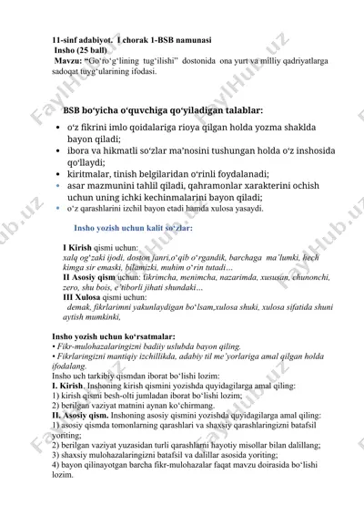 11-sinf adabiyot. i chorak 1-bsb namunasi insho — DOCX