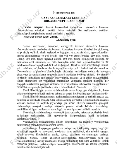 gaz tashlamalari tarkibini organoleptik aniqlash laboratoriya ishi — PDF