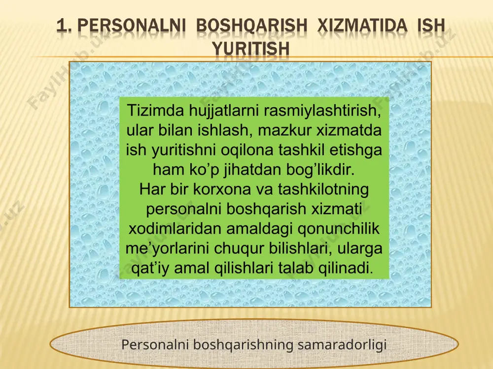 ish personalni boshqarish xizmatida eng zamonaviy axborot texnologiyalarini qo’llashning ahamiyatini yaqqol ko’rsatadi personalni boshqarish axborot ta’minotining asosiy maqsadi korxona (tashkilot) rahbarining avtomatlashtirilgan ish joyi personal boshqarish xizmati rahbarining avtomatlashtirilgan ish joyi bosh hisobchining avtomatlashtirilgan ish joyi personal boshqarish xizmati xodimining avtomatlashtirilgan ish joyi hisobchi xodimining avtomatlashtilgan ish joyi kopm’yuter-server (ma’lumotlar bazasi, dasturlar, hujjatlar) tizim ma’muriy-komp’yuter texnologiyalari bo’yicha mutaxassisning avtomatlashtirilgan ish joyi personal boshqarish va buxgalteriya hisobini kompleks axborotlashtirish tizmi shtatlar jadvali bo’yicha axborotlar shtatlar jadvali korxona bo’linmasi shtat tarkibi bo’yicha axborotlar xodimlarni hisobga olish tizim ma’muriyati tabel bo’yicha hisobga olish kadrlar bo’limi axborotlari ish haqini hisoblash ishlangan vaqtni hisobga olish bo’yicha axborotlar personalni boshqarishni ta’minlash uchun kompleks axborot tizimi modullarining funksional chizmasi