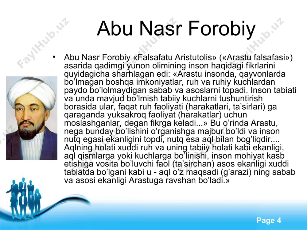 rishish natijasida uning jamiyatdagi qadriyatlar va me’yorlarni o’zlashtirib borishi uchun zamin yaratadi. bu jihatdan u ijtimoiy ta’sir obyektidir. shuningdek, individ ijtimoiylashuv oqibatida jamiyatdagi turli munosabatlarda faollashadi va bunda u ijtimoiy munosabatlar subyekti sifatida harakatlanuvchi shaxsga aylanadi. an’anaviy jamiyatlarda insonning yaratuvchilik ijodiy qobiliyati ancha chegaralangan edi. chunki, an’anaviy jamiyatda mehnatning tabiiy taqsimoti va ixtisoslashuvi, shaxslararo munosabatlarning o’ta tabaqalashuvi, o’zaro harakatlar va munosabatlarni norasmiy muvofiqlashtirish, jamiyat a’zolarini bir-biriga tobelik, urug’chilik va qon-qarindoshlik munosabatlari bilan bog’liqligi, boshqaruvdagi primitiv tizimlar imtiyozsiz jamiyat a’zolarining faolligini cheklab qo’ygan bo’lib, bu holat shaxsning ijodiy faoliyat ko’rsatish va fikrlash qobiliyatini rivojlantirishga yo’l bermas, o’zaro munosabatlarning esa biqiq bo’lishini taqozo etar edi. free powerpoint templates page * zamonaviy jamiyatning paydo bo’lishi bilan insonning ijtimoiy va siyosiy munosabatlardagi o’rni yuksalib bordi. bu jamiyatlarda o’zaro munosabatlarning bir-biriga ta’sir etish darajasi va mehnat taqsimotining chuqurlashuvi - uning sekinlik bilan yuksak ta’lim va tajribaga, shuningdek, yuqori kasbiy malakaga asoslanishi, ijtimoiy munosabatlarning qonunlar, me’yorlar, …
