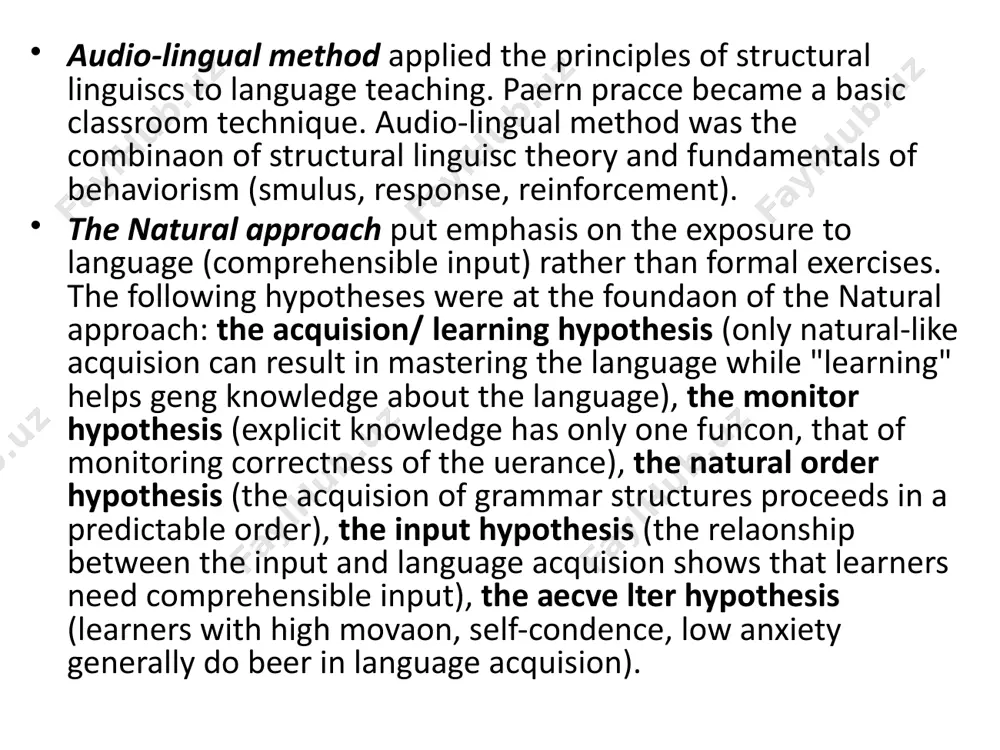 ortive environment and building confidence in learners. intensification tendency total physical response (tpr) is the combination in the teaching method of speech and action. the method combined verbal rehearsal with motor activities. the silent way was based on the premise that the teacher should be silent as much as possible in the classroom, while the learners will produce more language. a typical feature of the silent way is the use of color charts and rods as memorable images and signals to help in verbal responses. the proposition underlying this method of instruction was that learning is facilitated if the learners discover or create even with minimal language skills rather than rehearse and remember. suggestopedy aimed at optimising learning by music and rhythm, authoritative teacher's behavior and ‘infantalisation’ of learners, physical and psychological relaxation. the focus was on the memorization processes, which according to the authors, was 25 times faster than …