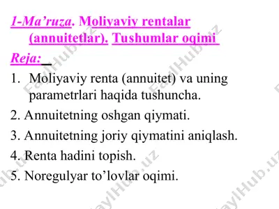 moliyaviy rentalar (annuitetlar) — PPT
