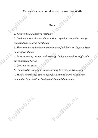 o`zbеkistоn rеspublikаsidа nоtаriаl hаrаkаtlаr — DOC