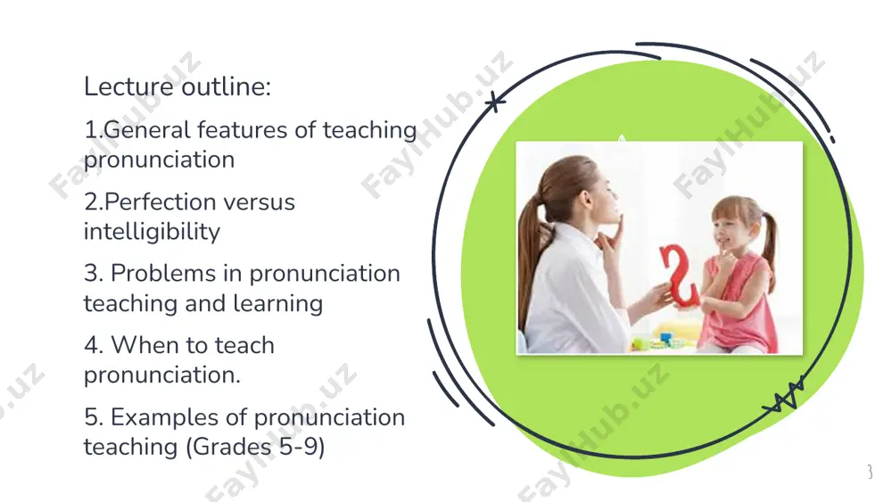 tic units are selected and included into phonetic minimum. criteria of selecting a pronunciation minimum how good ought our students` pronunciation to be? 13 perfection versus intelligibility how good ought our students` pronunciation to be? should they sound exactly like native english speakers so that just by listening to them we would assume that they were british, american, australian or canadian? or is this asking too much? perhaps their teacher`s pronunciation is the model they should aspire to. or, perhaps we should be happy if they can at least make themselves understood. 14 15 perfection versus intelligibility perfection depends very much on students attitude to how they speak and how well they hear. so what is intelligibility in teaching pronunciation? the students should be able to use pronunciation which is good enough for them to be always understood. when being intelligibility a goal ; it is suggested that some pronunciation …